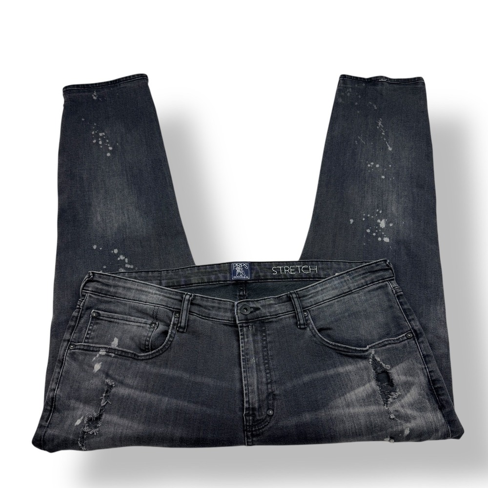 PRPS Mens Dark Wash Distressed Paint Splatter Stretch Jeans‎ 38x27